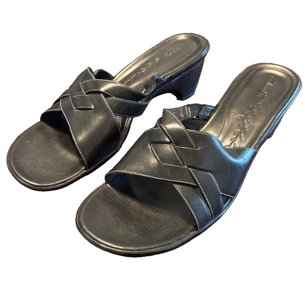 Clarks Women's 9M Black Leather Strappy Slingback Sandals Made in Brazil